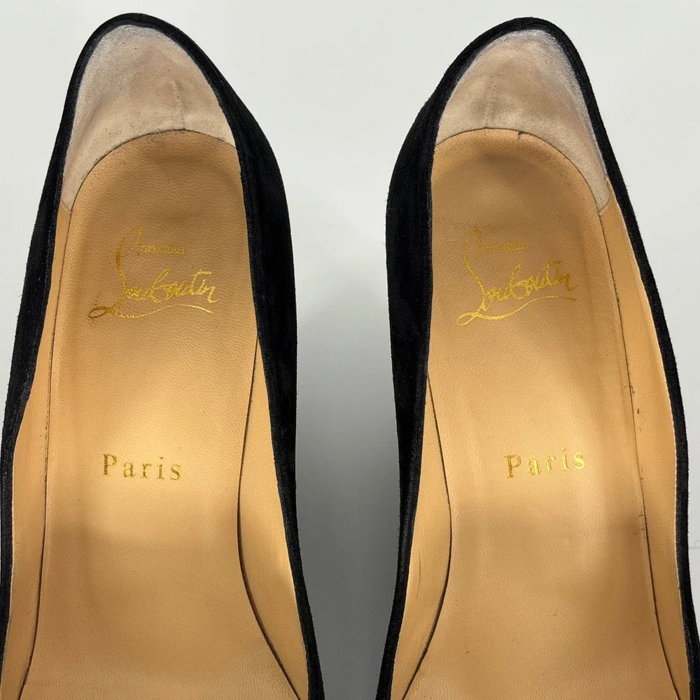 Christian Louboutin Tanja 85 Suede Wedge Pumps Black Women Size 36 Pointed Toe